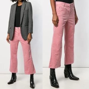 Isabel Marant Etoile Anyree Pink Flare Cropped Velvet Trousers 6